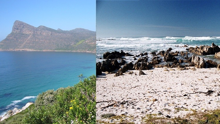 El cabo de Buena Esperanza (izquierda) y el cabo de las Agujas (derecha).