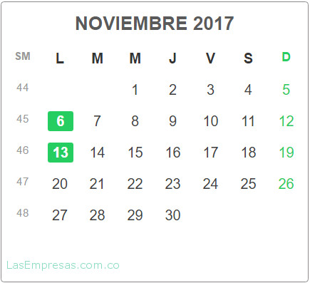 Festivos noviembre de 2017