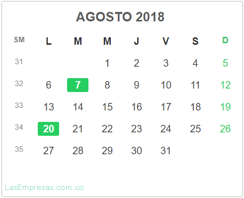 Festivos Agosto 2018