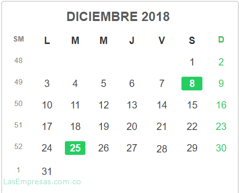 Festivos Diciembre 2018