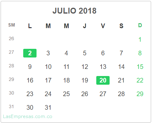 Festivos Julio 2018