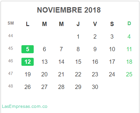Festivos Noviembre 2018