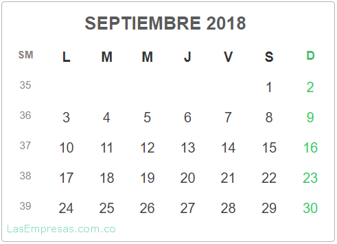 Festivos septiembre 2018